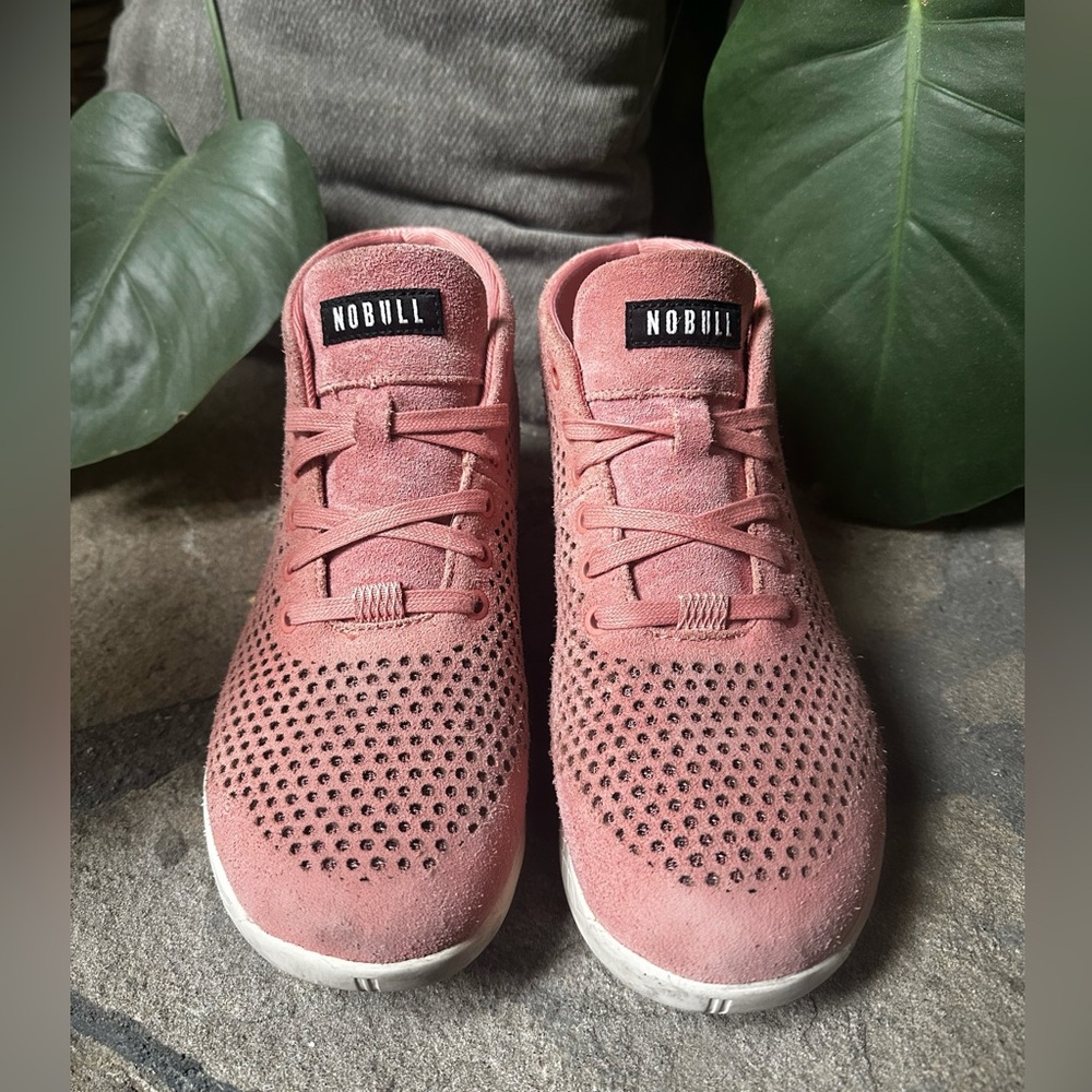 LIKE NEW Pink suede NOBULL high top trainers.